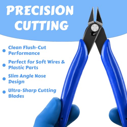 Wire Cutters, Flush Cutters Precision Spring-Loaded Side Cutter, Heavy Duty Diagonal Cutting Pliers in CRV Steel for Electrical, Home DIY, Jewelry Crafts, Coil Making Tools (#1 blue2)