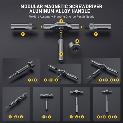 74 in 1 Magnetic Ratchet Screwdriver Set with Detachable T Handle - color: Black, size: 74 PCS