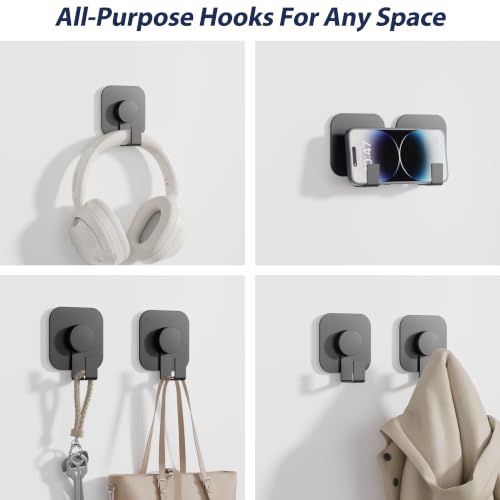 Aikzik 4 Pack Large Heavy Duty Wall Hooks - 26lb Max, Stainless Steel Adhesive Towel Hooks for Hanging Coat, Towel, Robe, Keys, Sticky Shower Hook for Door, Home, Bathroom, Kitchen, Office- Black - color: Black
