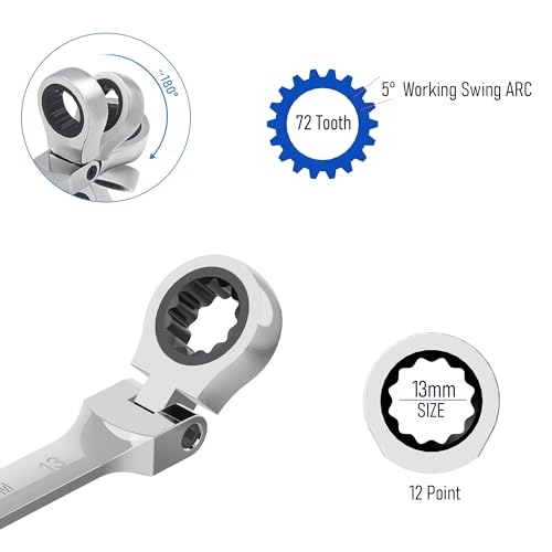 13mm Flex-Head Ratcheting Combination Wrench, 13mm Metric - size: 13mm