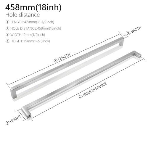 Cabinet Pulls Brushed Nickel Cabinet Handles Square Drawer Pulls, 5 Pack 18 Inch Stainless Steel Kitchen Door Cupboard Cabinet Handles, Cabinet Hardware Drawer Handles, 458mm Hole Centers - color: Brushed Nickel, size: Two Hole - 18 inch Hole Centers(458m