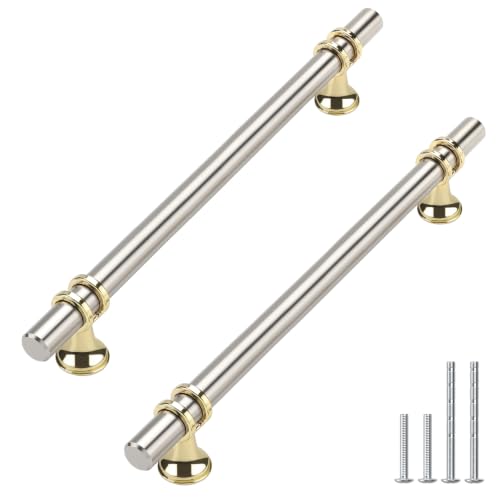 Haliwu 10 Pack 7-1/2 Inch Brushed Nickel and Gold Cabinet Handles | 192mm Hole Center, Solid Aluminum and Zinc Alloy, Kitchen Pulls Hardware for Bathroom Drawer Dresser - color: Brushed nickel&Gold, size: 7-1/2 inch (192mm) hole spacing