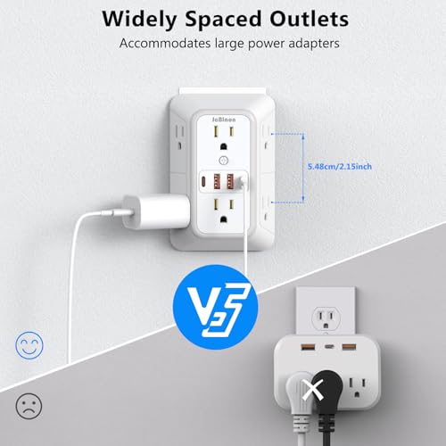 2 Pack Outlet Extender Surge Protector, 6 Outlet Splitter with 4 USB Outlet (2 USB A,2 USB C), 3Sided Power Strip with Adapter Spaced Outlets for Home, Office, Travel(White)-ETL - color: White 2PCS