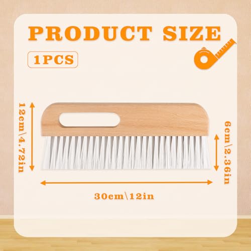Concrete Brush with Wood Handle, Multi-Purpose Wallpaper Smoothing Tool for Tile Grout Scrubbing, Masonry and Paste Application