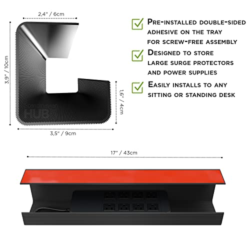 Scanfield Under Desk Cable Management Tray, No-Screw, 17-Inch, 2-Pack Black - color: Black, size: 2pcs Self Adhesive