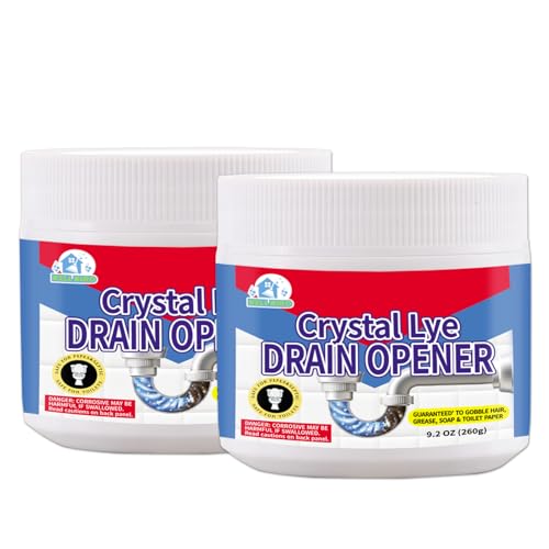 BELL BIRD Crystal Lye Drain Opener, Lye Sodium Hydroxide, Unclogs Bathroom Kitchen Sinks, Shower Pipes & Toilets, Sink Drain Cleaner, Clog Remover for Clogged Drains Bathtub Pipes (2PCS) - size: 9.2 Ounce (Pack of 2)
