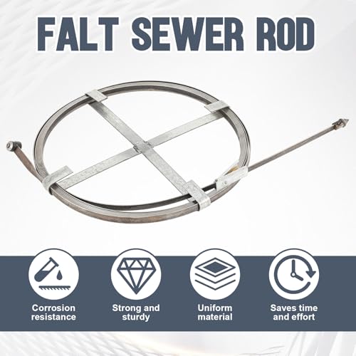 Blulu Flat Sewer Rod 3/4" x 50ft Drain Snake, Adjustable Grip Handle Plumbing Auger Flexible Steel Sewer Cleaning Tool for Dredge Sewers Wells Kitchen Sink Bathroom Drain Outdoor Pipes