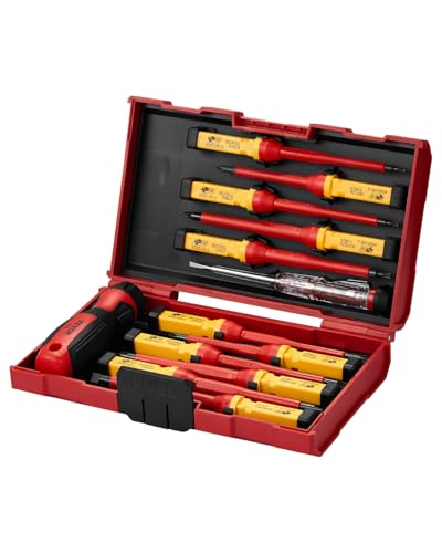 VEVOR Insulated Screwdriver Set, 13-Piece Professional Electrical Screwdriver Set, 1000V Insulated Electrician Tool Set, with Magnetic Phillips Slotted Pozi Torx Tips, Screwdrivers, for Electricians - style: 13pcs
