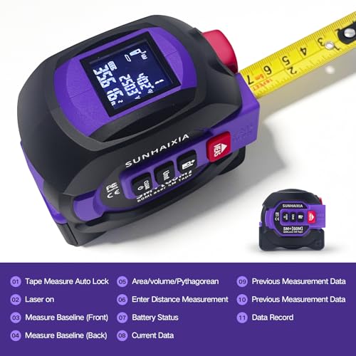 3 in 1 Digital Laser Tape Measure 197ft/60m Laser Distance Meter LCD - color: Purple-196ft