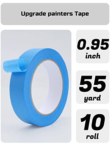 Lichamp Blue Painters Tape Bulk, 10 Pack 0.95 inch | By 55 Yards Paper Washy-Tape Blue Masking Tape for Wall Painting and Crafts