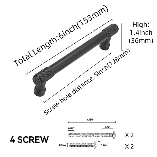10 Pack 5 inch(128mm) Matte Black Kitchen Cabinet Handles Knurled Cabinet Pulls Black Drawer Pulls Kitchen Cabinet Hardware Dresser Handles - color: Matte Black, size: 5" Hole Center