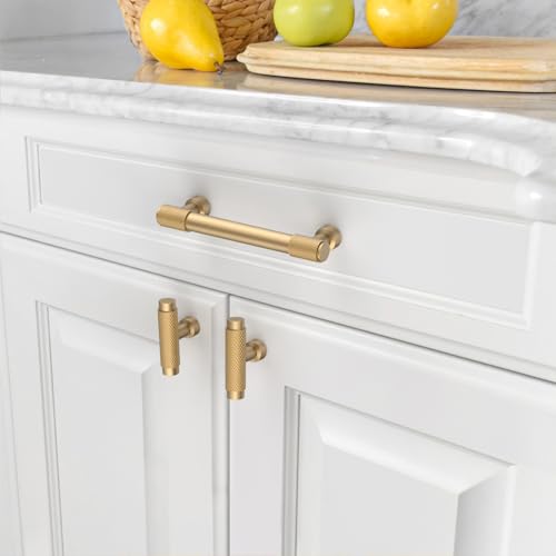 Amerdeco 10 Pack Champagne Bronze Knurled Cabinet Pulls 3-3/4 Inch(96mm) Hole Center Kitchen Cabinet Handles Drawer Pulls Cabinet Hardware ZH034 - color: Champagne Bronze, size: 3.75"/96mm Hole Center