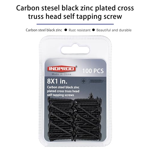 Black Screws 1 Inch, 100Pcs Self Tapping Wood Screws #8 x 1, Zinc Plated Steel, Modified Truss Head, Phillips Drive, Carbon Steel, Wood Screw for Drywall/Metal/Plastic/Furniture, Black - size: #8 x 1"