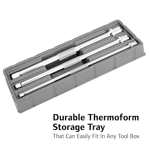 Ingersoll Rand 3-Piece Extension Bar Set with Storage Tray, 10-Inch Chrome Vanadium Extensions in 1/4", 3/8", and 1/2" Drive with Reusable Storage Tray, Mirror-Polished Finish - 752056X - style: Extension Bar
