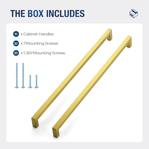 JOY DECOR Gold Cabinet Handles Square Cabinet Pulls, 15 Inch CC, 10 Pack - size: 15 Inch Hole Center