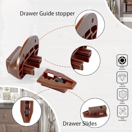 XTPTFABS 10Pcs Drawer Guide Repair Kit with Screws,Reinforced Brown Plastic