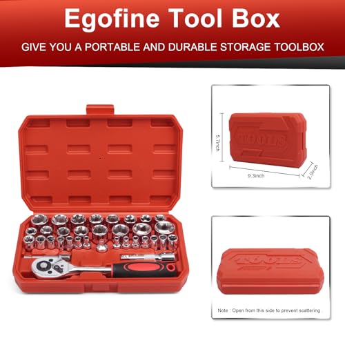 Egofine 34 Pieces 3/8 inch Drive Socket Ratchet Wrench Set, with Socket Set Metric/SAE and Extension Bar for Auto Repairing and Household, with Storage Case - color: Chrome