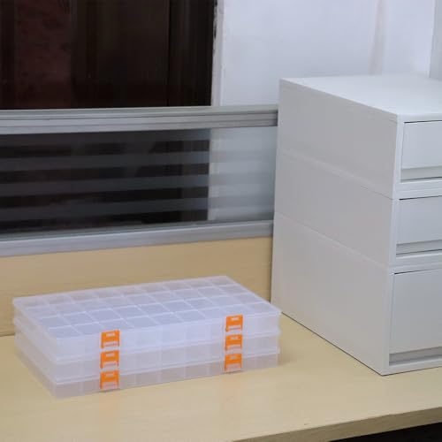 3 Pack 36 Grids Clear Plastic Storage Box with Dividers, Transparent Organizer Container Case for Small Parts, Bead, Button, Jewelry, Diamond, Craft Supplies,Sewing Kit, DIY Accessories - size: 36 Grids