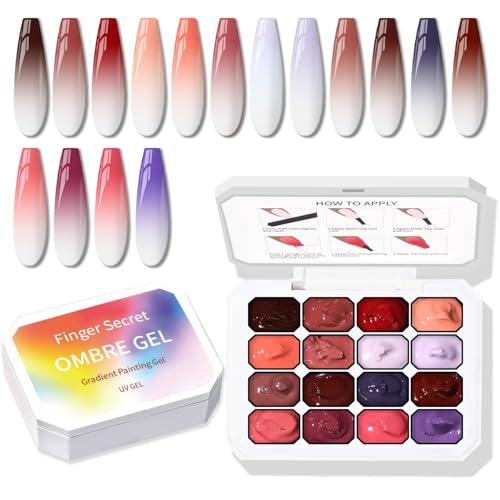 Ombre Gel Polish Palette,16Colors Pat Gel Paint Nail Art Kit Sponge Patting - color: 16 Colors F