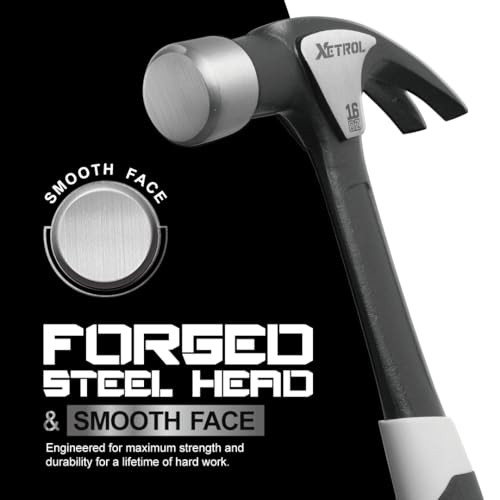 Steel Curved Claw Hammer 16oz, Solid One Piece Steel Heavy Duty Curved Hammer, Shock-Absorbing Handle Design, Ergonomic Comfortable Grip, Enhanced Leverage for Nail Pulling
