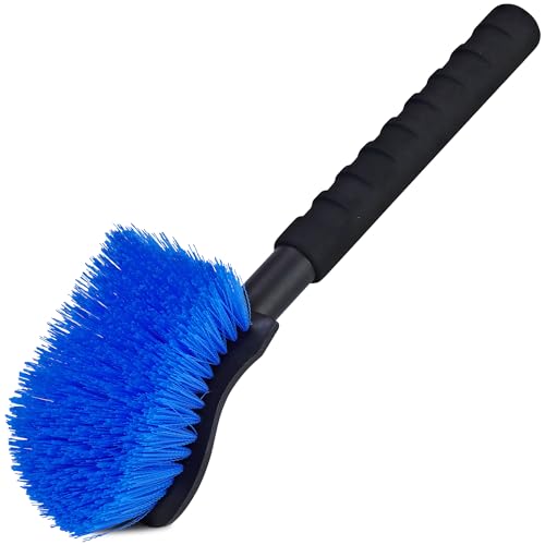 TAKAVU 17.5in Tire Brush, Stiff Bristle Long Handle, Heavy Duty (Blue) - color: Blue