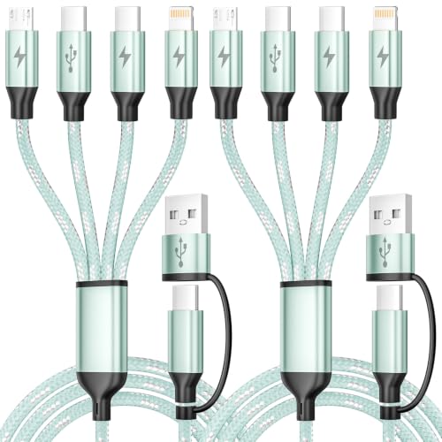 4 in 2 Multi Charging Cable, USBA/C Universal Charging Cords 2 Pack 5FT - color: Mint Green &Sliver