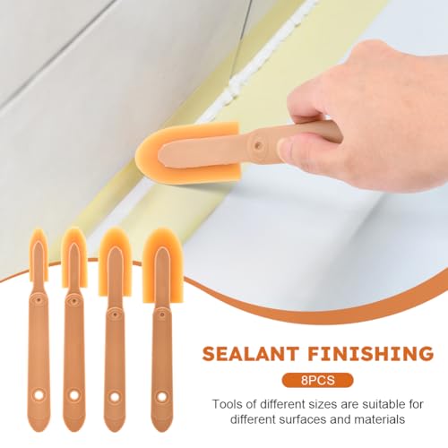 8Pcs Rubber Caulking Tool 4 Size Set, Reusable Sealant Spatula Spreader, Caulk Finishing Tool Grout sealer Applicator for Toilet Brick Skirting Kitchen Bathroom(Brown)