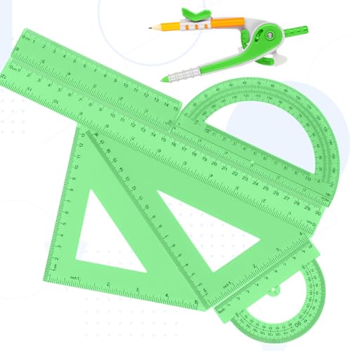 Zonon 7 Pcs Geometry Math Set with Compass Protractor Rulers, Green - color: Green