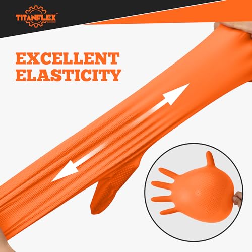 TitanFlex Heavy Duty Orange Nitrile Gloves, 6 Mil, Raised Diamond Texture, Mechanic Disposable Gloves, Latex Free Powder Free - color: 05 6mil (1000ct), size: X-Large