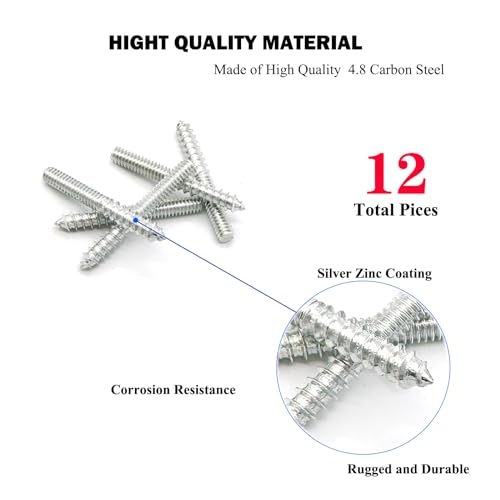 12 Pack 1/4-20 x 2 Inch Silver Hanger Bolts 1/4-20" Double Headed Bolts 1/4 Wood Dowel Screw Self-Tapping Screw Hanger Bolts for Furniture Screws Double Screw Threaded Rods Bolt 50mm Length - size: Silver 1/4-20"x2"-12PCS