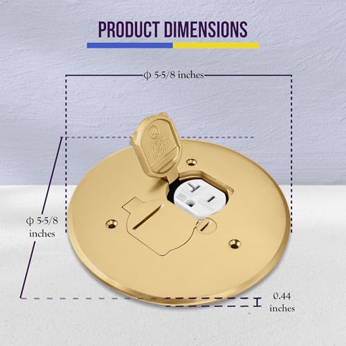 ENERLITES Dual Flip Lid Floor Outlet Cover, 5.625" Dia, 1-Gang, 20A, Brass - color: Brass 5.625"