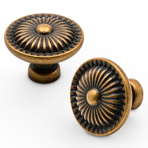 Asidrama 10 Pack Brushed Antique Brass Kitchen Cabinet Knobs - color: Brushed Antique Brass, size: Single Hole Knob