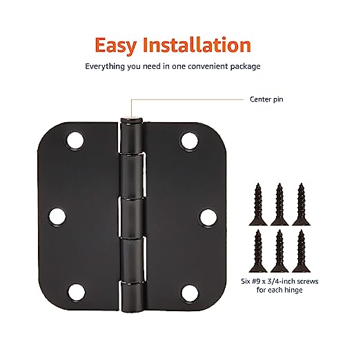 Amazon Basics Sturdy Rounded 5/8 Radius Interior Door Hinges with Included Screws, 3.5" x 3.5", Matte Black, 18-Pack - color: Matte Black, size: 18 Pack