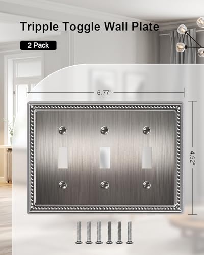 2-Pack Triple Toggle Light Switch Cover Plate, Heirloom Silver - color: Heirloom Silver, size: Triple Toggle 2PK