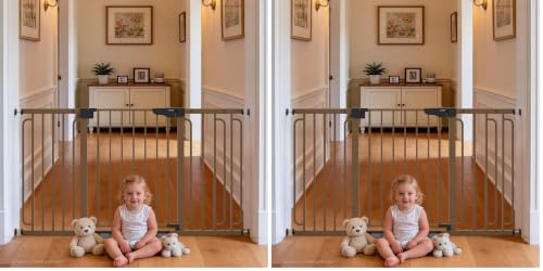 Cumbor 30.4-56.8" Extra Wide Baby Gate, Auto Close Dual Lock Dog Gate Brown (Pack of 2) - color: Brown, size: 30.4"-56.8" W x 30.5" H (Pack of 2)