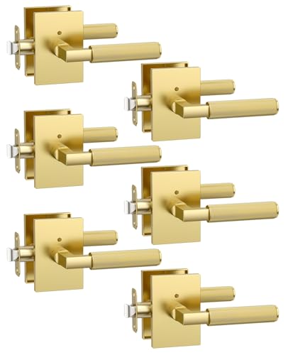 Asidrama 6 Pack Brushed Gold Privacy Interior Door Handles - color: Brushed Gold