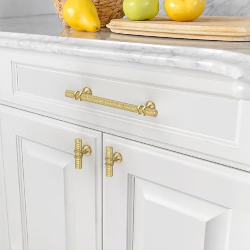 Asidrama 10 Pack 5 Inch(128mm) Knurled Brushed Gold Kitchen Cabinet Handles, Cabinet Pulls Kitchen Cabinet Hardware Cupboard Handles Drawer Pulls - color: Brushed Gold, size: 5" Hole Center, style: 10 Pack