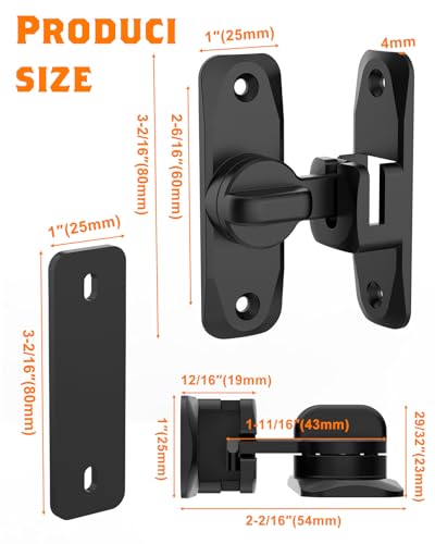 90/180 Degree Barn Door Latch Lock with Spacer, Black, 1 Pack - color: Black-1Pc