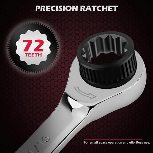 Premium 24-Piece Ratcheting Wrench Set, SAE & Metric Combination Wrenches, 8-19mm / 1/4"-7/8", 72-Tooth Ratchet Spanners, Chrome Vanadium Steel with Roll-Up Pouch for Mechanics - color: 24-pc Ratcheting (Chrome Finish)