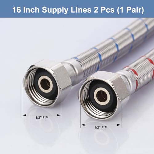 ARCORA 16-Inch Length Faucet Hose Connector Braided Stainless Steel cUPC Supply Lines 1/2-Inch FIP x 1/2-Inch FIP Faucet Hose Replacement 1 Pair - size: 16 Inch