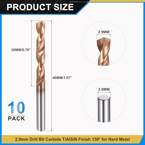 PATIKIL 2.9mm Drill Bit Carbide for Stainless Steel Hard Metal 130° 10 Pack - size: 2.9mm
