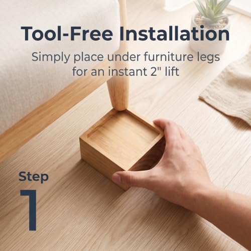 Lufia 2 Inch Solid Pine Wood Furniture Risers 4 Pack, Non Slip Silicone Lift Blocks for Bed Sofa Desk Cabinet - color: Natural Wood - 4-pack, size: 2 Inch
