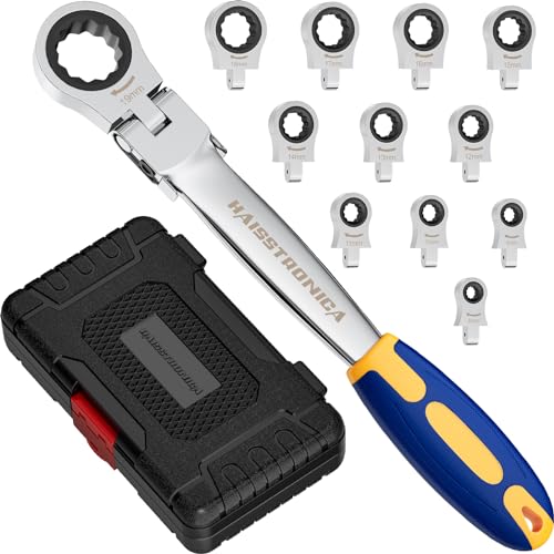 haisstronica 12 in 1 Flex-Head Ratcheting Wrench Set, Metric 8-19 mm - size: Metric-12 in 1