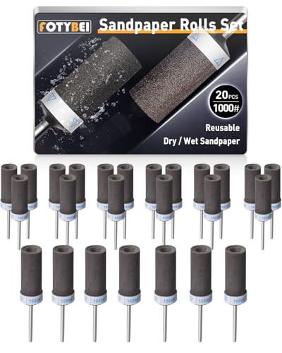 20Pcs 1000 Grit Sanding Drums Sandpaper Sticks Set for Dremel Rotary Tool with 1/8" Shank, Rotary Tool Accessories Suitable for Metal Rust Removal/Jade Polishing/Stone Grinding (1000 Grit) - size: 1000 Grit