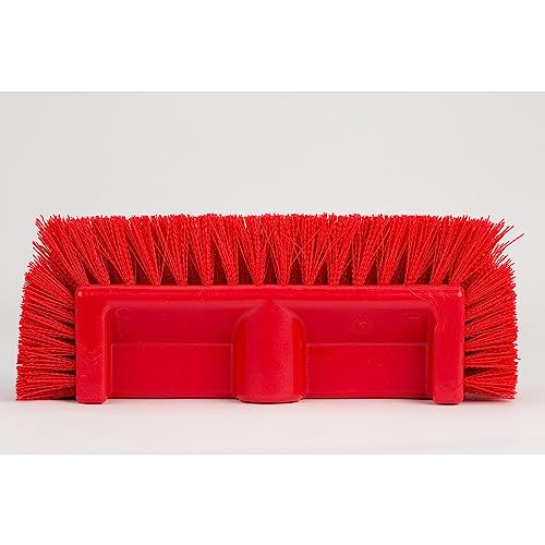 SPARTA Multi-Level Tile Scrub Brush 12" Wide Brush Head, Heavy-Duty Tile Cleaning Brush with End Bristles for Commercial Tiles, Tubs and Floor, Plastic, 12 Inches, Red - color: Red