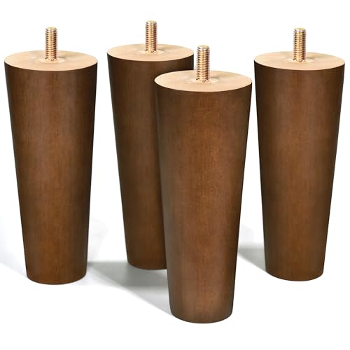 Furniture Legs Wood Sofa Legs Walnut Color Couch Replacement Legs for Cabinet Vanity Couch Chair Dresser Pack of 4 (6 inch) - size: 6 inch Brown