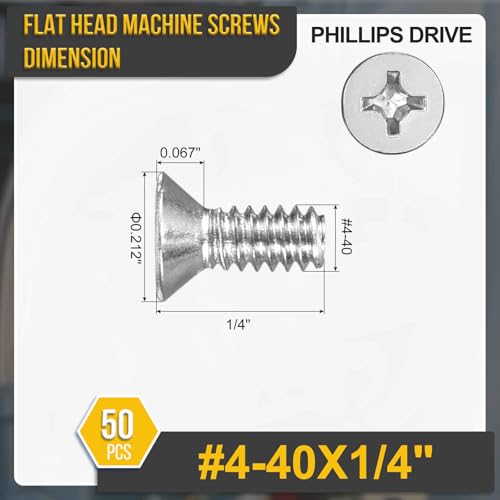 DTGN #4-40x1/4 Phillips Flat Head Machine Screw 304 Silver 50PCS - color: Silver, size: #4-40x1/4"