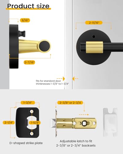 Goldenwarm 6 Pack Black and Gold Interior Door Handles, Privacy Lever Door Handle, Interior Door Lever Pack, Black and Gold Door Handles Interior for Bedroom, Bathroom
