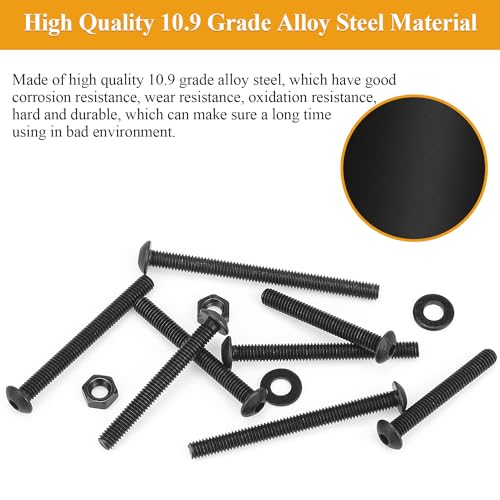 55 Pieces M4 x 30mm Button Head Socket Cap Screws, Thread Pitch 0.7mm, Sutemribor M4 Black Screws, 10.9 Grade Alloy Steel, Black Oxide Finish, Fully Threaded - size: M4 x 30mm, style: Button Head
