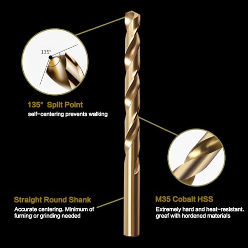 1/8" Cobalt Drill Bit Set (10Pcs), M35 HSS, 135 Degree Tip, Twist Jobber Length for Hardened Metal, Stainless Steel, Cast Iron, Wood, and Plastics, with Index Storage Case - style: 1/8-10pcs Cobalt Drill